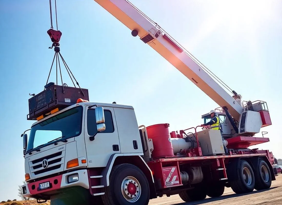 Camião equipado com grua em operação